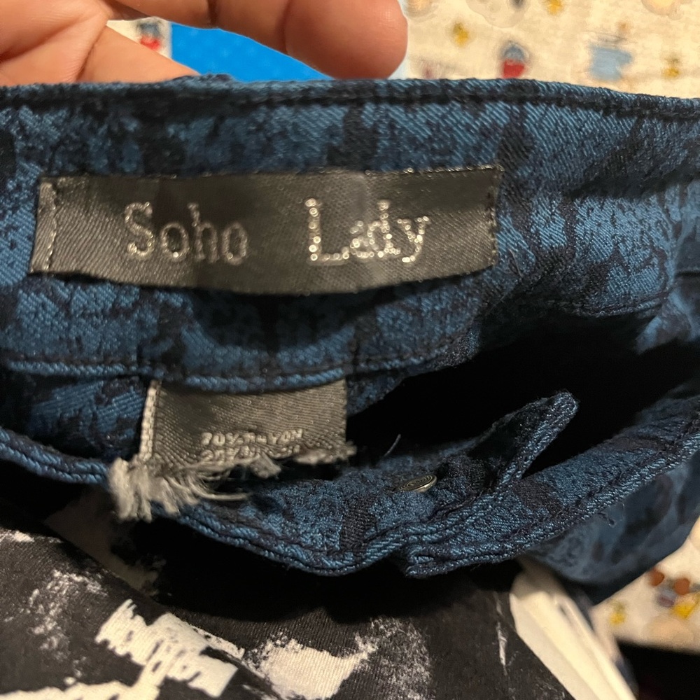 Blue Patterned Straight Leg Jeans - Picture 3 of 3